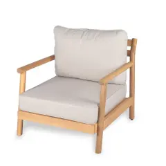 Christopher Knight Home Shane Rustic Patio Acacia Wood Club Chair with Water-Resistant Cushion, Teak /Beige