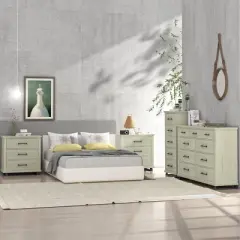 Festivo 4pc Contemporary Bedroom Chest and Dresser and Nightstand Set Saw Cut Off-White: Modern Design, MDF, Metal Base