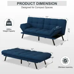 Dyonery 71"  Futon Sofa Bed, Memory Foam Modern Convertible Couch Bed,Folding Futon Sleeper Couch with Compact Living Space