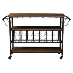 Bradford Rustic Industrial Style Antique Black & Metal Distressed Wood Mobile Kitchen Bar Serving Wine Cart - Baxton Studio