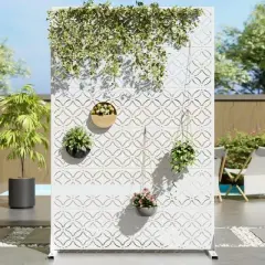 72" H&times;47"W Dovelina White Metal Planter Box with Trellis Privacy Screen for Caf&eacute; Patio,Garden & Balconies