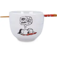 Silver Buffalo Peanuts "Munch Time" 20-Ounce Ceramic Ramen Bowl and Chopstick Set
