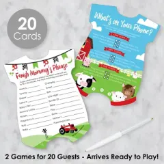 Big Dot of Happiness Farm Animals - 2-in-1 Barnyard Baby Shower Cards - Activity Duo Games - Set of 20