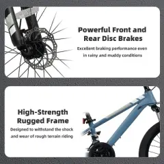 Itopfox Kids Mountain Bike for Boys and Girls, 21-Speed Bicycle with Front Suspension and Disc Brakes, Multiple Colors for Ages 6-14