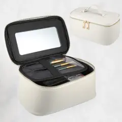 Unique Bargains PU Leather Makeup Bag with Mirror 1 Pc