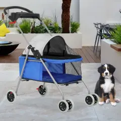 FDW 4 Wheels Pet Stroller Cat Dog Stroller Portable Folding Travel Carrier Strolling Cart Waterproof With Storage Basket Mesh Windows