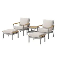 SONGMICS HOME Sencillo Collection - Ottoman, Patio Stool, Footrest, Modern and Transitional Style, Synthetic PE Rattan,Gray and Beige