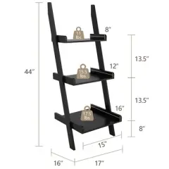 Costway 3 Tier Leaning Rack Wall Ladder Book Shelf Bookcase Storage Display Multipurpose