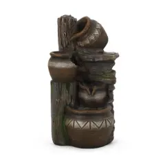 NAYSAYE Fountain Three Tier Stacked Jar Design with Cascading Water for Garden Patio Outdoor, Brown and Gray, 11.25"*8"*19.75"