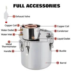 Garvee Alcohol Still Stainless Steel Alcohol Distiller Copper Tube Spirit Boiler with Build-In Thermometer for Brewing Whisky Wine Brandy