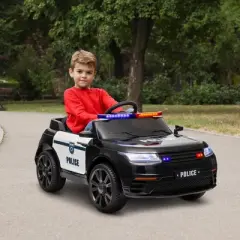 Qaba 12V Kids Car, Kids Electric Car w/ Remote Control, Siren, Light, Music, Spring Suspension, Horn & Transport Wheel, Black