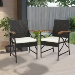 Costway 2PCS Patio PE Wicker Dining Chairs with Soft Zippered Cushions Armchairs Balcony