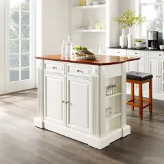 Coventry Drop Leaf Top Kitchen Island with Upholstered Square Stools White - Crosley