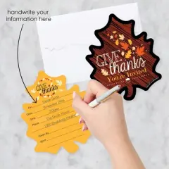 Big Dot of Happiness Give Thanks - Shaped Fill-in Invitations - Thanksgiving Party Invitation Cards with Envelopes - Set of 12