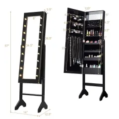 Costway Mirrored Jewelry Cabinet Organizer w/18 LED lights Black