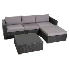 Santa Rosa 5pc Wicker Patio Seating Sectional Set with Cushions - Gray with Silver Gray Cushions - Christopher Knight Home