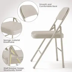 3-Piece Folding Dining Table Set for 4 &ndash; Beige Faux Leather Tabletop with 4 Padded Chairs, Space-Saving Modern Square Kitchen & Dining Table