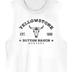 Yellowstone Collegiate Text With Skull Crew Neck Sleeveless Men's White Tank Top