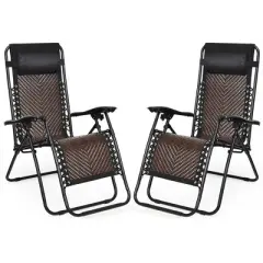 Costway 2PCS Patio Rattan Zero Gravity Lounge Chair Folding Recliner Headrest Mix Grey\Mix Brown