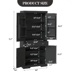 Jojoka 72''Kitchen Pantry Cabinet,Tall Storage Cabinet with 4 Doors and 1 Drawer,Cupboard with 6 Hanging Shelves