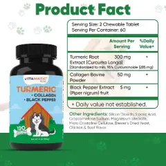 Turmeric for Dogs Anti Inflammatory Pain Relief 120 Chewable Tablets
