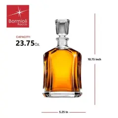 Bormioli Rocco Capitol Decanter - Vintage Geometric Design with Airtight Stopper - 23.75 Oz. Squared Glass Bottle with Sloped Grip - Dishwasher Safe