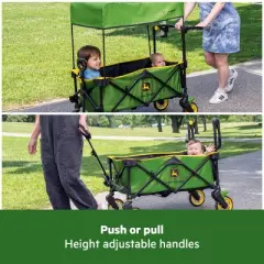 Bright Starts Pop 'N Ride Wagon with Sun Canopy - Green/Yellow