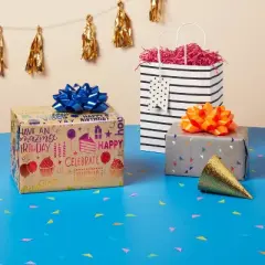 Glossy Blue Gift Bow - Spritz&trade;: Solid Decorative Bow for All Occasions, Birthday, Easter, 6" Plastic Gift Wrapping Accessory