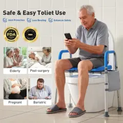 WHLICKS Raised Toilet Seat with Handles, Width & Height Adjustable Toilet SeatRisers for Seniors, Bariatric Elevated Toilet Seat for Elderly