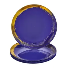 Silver Spoons Elegant Disposable Plastic Plates for Party, Heavy Duty Gold and Blue Disposable Plate Set, (10 PC) - Brush