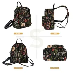 Signare USA Morning Garden Black Floral Daypack Backpack