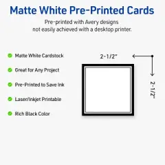 Avery Printable Square Cards, Double Black Border, 2.5" x 2.5", Matte White Square Cards, Laser/Inkjet, 90ct, Great for Business Cards