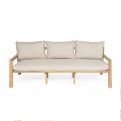 Christopher Knight Home Fabia 75" Rustic Patio Upholstered 3-Seater Loveseat with Rope Weave Open Back