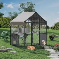 Aluminum Outdoor Cat Enclosure With Weatherproof Roof, Extra Large Catio With Channels, Side Door, Walk-In Large Outdoor Catio for Multiple Cats