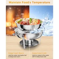 GustoWave 5QT Chafing Dish Buffet, Food Warmers and Servers Round Stainless Steel Chafer with Food & Water Pan, Lid, Frame