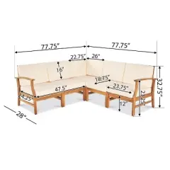 FIONECA 5-Piece Outdoor Sofa Set, Cream Cushioned Patio Conversation Furniture with Coffee Table, PE Rattan Sectional for Garden, Backyard, Balcony
