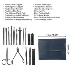 Unique Bargains Manicure Set with PU Leather Case Personal Care Tool Kits Stainless Steel Pedicure Set Blue Black 16pcs