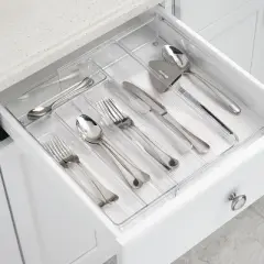 mDesign Expandable Plastic Kitchen Drawer Storage Organizer Cutlery Tray - Clear