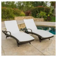 Salem Set of 2 Brown Wicker Adjustable Chaise Lounge with Arms - Ivory - Christopher Knight Home