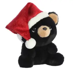 Aurora Medium Black Holiday Oversized Santa Hats 8.5" Button Black Bear Festive Stuffed Animal