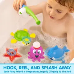 Joyfy Baby Bath Toys, Magnetic Fishing Games with Spinning Octopus and Starfish,Wind-Up Shark&nbsp;Toys, Fishing Rod Water Pool Toys for Toddlers 1-3