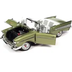 1957 Chevrolet Bel Air Convertible Laurel Green Metallic with White Interior 1/18 Diecast Model Car by Auto World