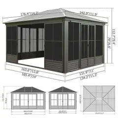 DOMETOUR 12x14FT Outdoor Sunroom, Steel Hardtop Gazebo, Aluminum Solarium with Lockable Door & Moveable Screen for Patio/Backyard
