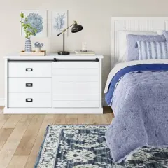 Southwick Farmhouse 3 Drawer/Shelf Dresser with Sliding Barn Door White - Threshold&trade;