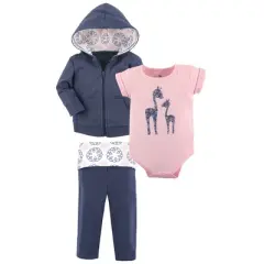 Yoga Sprout Baby and Toddler Girl Cotton Hoodie, Bodysuit or Tee Top, and Pant, Whimsical Giraffe Baby