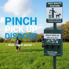 Emma and Oliver Pet Waste Station-Pull Out Bag Dispenser-Sanitizer Bottle-Pedal Trash Can-Green