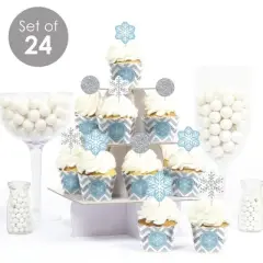 Big Dot of Happiness Winter Wonderland - Cupcake Decoration - Snowflake Holiday Party & Winter Wedding Cupcake Wrappers & Treat Picks Kit - Set of 24