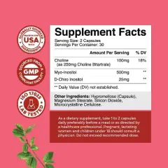 Myo & D-Chiro Inositol Capsules, Choline Inositol Supplement for Cycle & Fertility Support, Womens Hormone Balance Supplement, Nature's Craft, 60ct