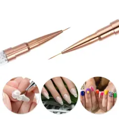 Unique Bargains Nylon DIY Manicure Double Ended Nail Art Brush Rose Gold Tone 1 Pc