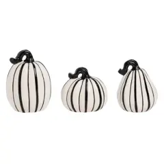 Transpac Dolomite Slim Black and White Pumpkins Set of 3 for Halloween Decorative Objects